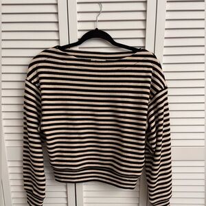 Madewell Black and Cream Striped Boatneck Sweater